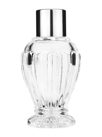 Diva design 30 ml, 1oz  clear glass bottle  with reducer and shiny silver cap.