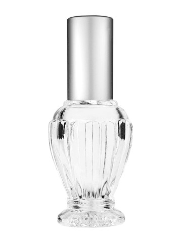 Diva design 30 ml, 1oz  clear glass bottle  with matte silver spray pump.