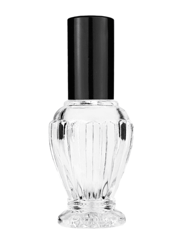 Diva design 30 ml, 1oz  clear glass bottle  with shiny black spray pump.