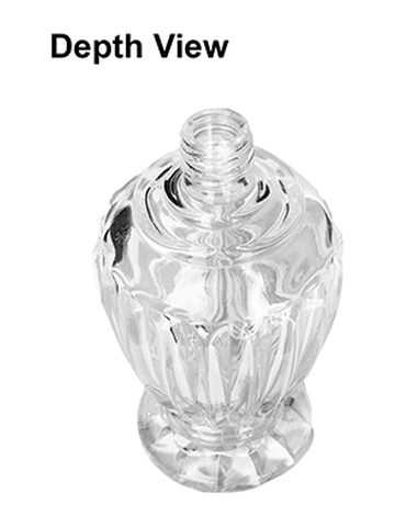 Diva design 46 ml, 1.64oz  clear glass bottle  with reducer and black faux leather cap.