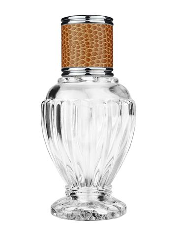 Diva design 46 ml, 1.64oz  clear glass bottle  with reducer and brown faux leather cap.