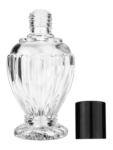 Diva design 46 ml, 1.64oz  clear glass bottle  with reducer and tall black shiny cap.