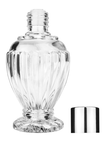 Diva design 46 ml, 1.64oz  clear glass bottle  with reducer and shiny silver cap.