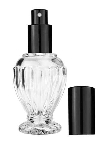 Diva design 46 ml, 1.64oz  clear glass bottle  with shiny black spray pump.