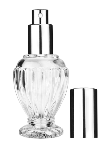 Diva design 46 ml, 1.64oz  clear glass bottle  with shiny silver spray pump.