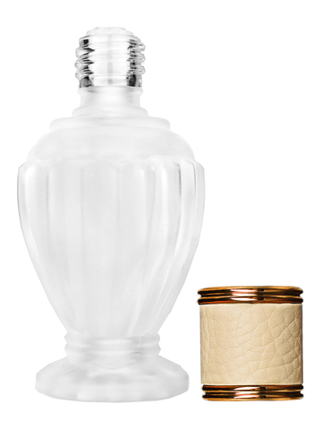 Diva design 46 ml, 1.64oz frosted glass bottle with reducer and ivory faux leather cap.