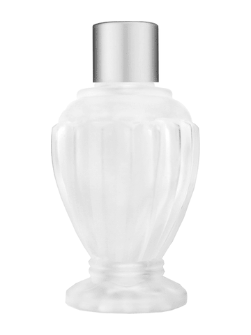 Diva design 46 ml, 1.64oz frosted glass bottle with reducer and silver matte cap.