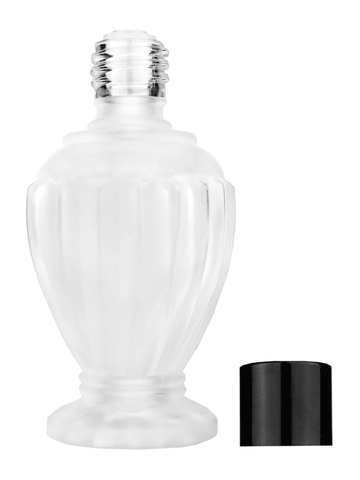 Diva design 46 ml, 1.64oz frosted glass bottle with reducer and black shiny cap.