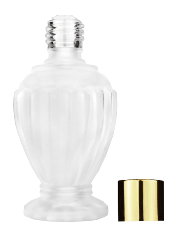 Diva design 46 ml, 1.64oz frosted glass bottle with reducer and shiny gold cap.