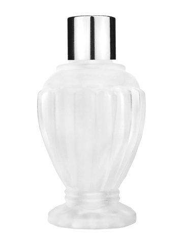 Diva design 46 ml, 1.64oz frosted glass bottle with reducer and shiny silver cap.