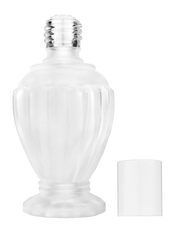 Diva design 46 ml, 1.64oz frosted glass bottle with reducer and white cap.