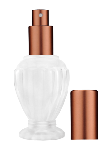 Diva design 46 ml, 1.64oz frosted glass bottle with matte copper spray pump.