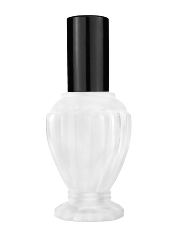 Diva design 46 ml, 1.64oz frosted glass bottle with shiny black spray pump.