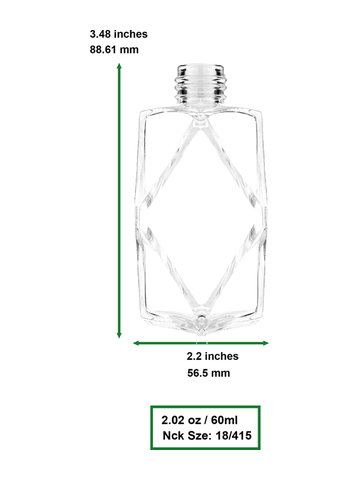 Diamond design 60ml, 2 ounce  clear glass bottle  with lavender vintage style bulb sprayer with shiny silver collar cap.