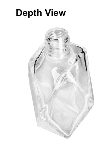 Diamond design 60ml, 2 ounce  clear glass bottle  with reducer and black faux leather cap.