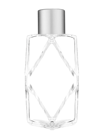 Diamond design 60ml, 2 ounce  clear glass bottle  with reducer and silver matte cap.