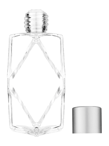 Diamond design 60ml, 2 ounce  clear glass bottle  with reducer and silver matte cap.