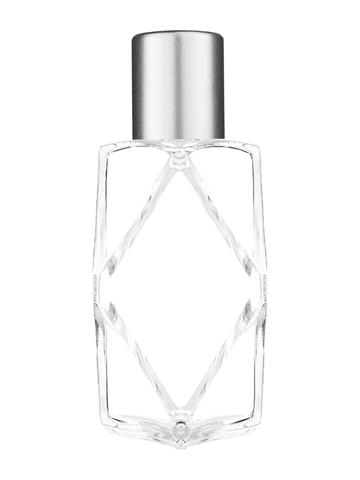 Diamond design 60ml, 2 ounce  clear glass bottle  with reducer and tall silver matte cap.