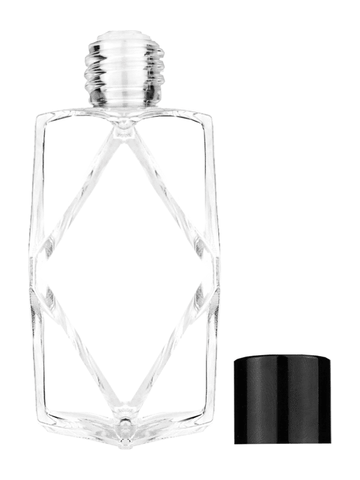 Diamond design 60ml, 2 ounce  clear glass bottle  with reducer and black shiny cap.