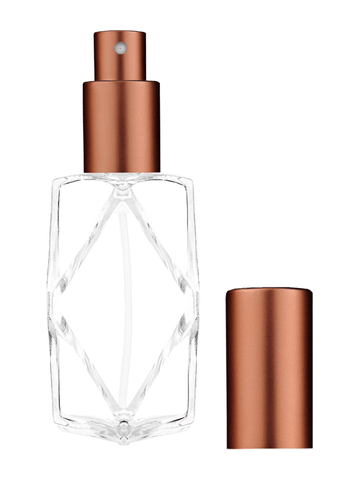 Diamond design 60ml, 2 ounce  clear glass bottle  with matte copper spray pump.