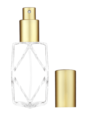 Diamond design 60ml, 2 ounce  clear glass bottle  with matte gold spray pump.