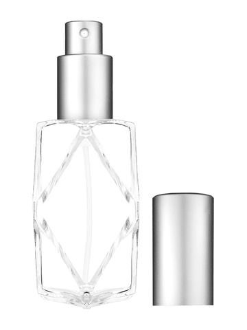 Diamond design 60ml, 2 ounce  clear glass bottle  with matte silver spray pump.