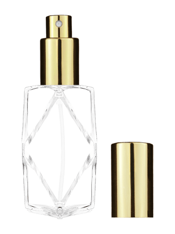 Diamond design 60ml, 2 ounce  clear glass bottle  with shiny gold spray pump.