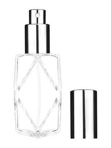 Diamond design 60ml, 2 ounce  clear glass bottle  with shiny silver spray pump.