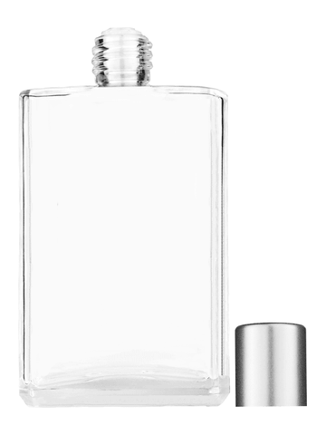 Elegant design 100 ml, 3 1/2oz  clear glass bottle  with reducer and tall silver matte cap.