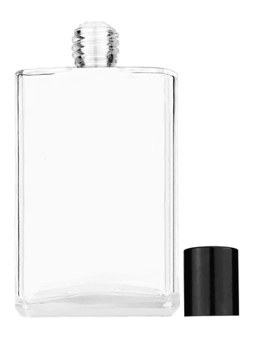 Elegant design 100 ml, 3 1/2oz  clear glass bottle  with reducer and tall black shiny cap.