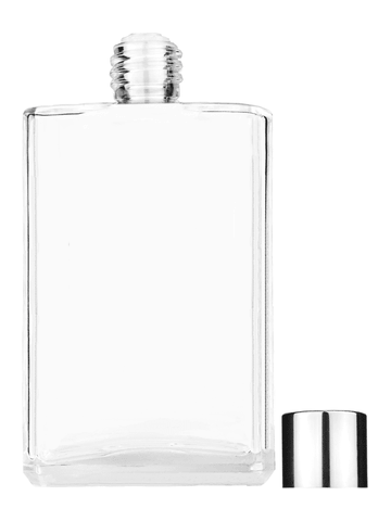 Elegant design 100 ml, 3 1/2oz  clear glass bottle  with reducer and shiny silver cap.