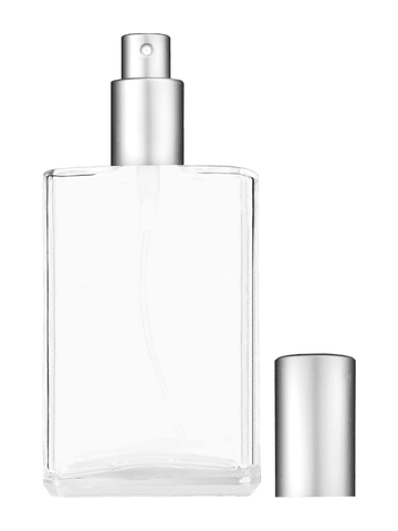 Elegant design 100 ml, 3 1/2oz  clear glass bottle  with matte silver spray pump.