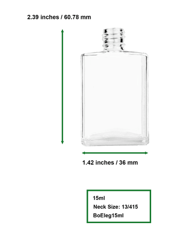 Elegant design 15ml, 1/2oz Clear glass bottle with short black ridged cap.