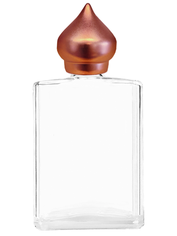 Empty Clear glass bottle with copper minaret dab on cap capacity 15ml.  For use with perfume or fragrance oil, essential oils, aromatic oils and aromatherapy.