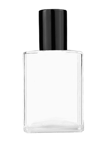 Elegant design 15ml, 1/2oz Clear glass bottle with metal roller ball plug and black shiny cap.