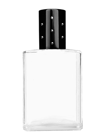 Elegant design 15ml, 1/2oz Clear glass bottle with plastic roller ball plug and black shiny cap with dots.