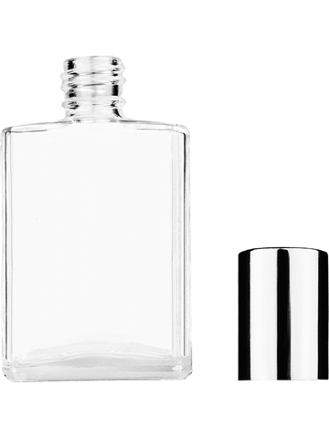 Elegant design 15ml, 1/2oz Clear glass bottle with shiny silver cap.