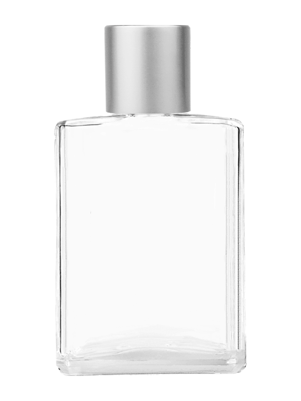 Empty Clear glass bottle with short matte silver cap capacity: 15ml, 1/2oz. For use with perfume or fragrance oil, essential oils, aromatic oils and aromatherapy.