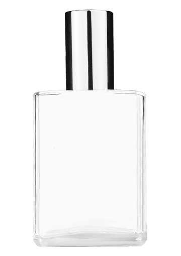 Elegant design 30 ml, clear glass bottle with shiny silver and cap.