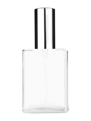 Elegant design 30 ml, clear glass bottle with sprayer and shiny silver cap.