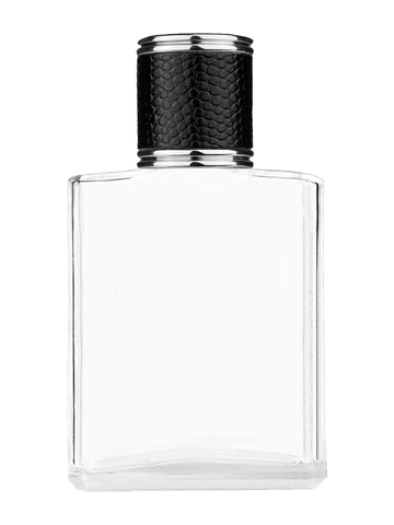 Elegant design 60 ml, 2oz  clear glass bottle  with reducer and black faux leather cap.