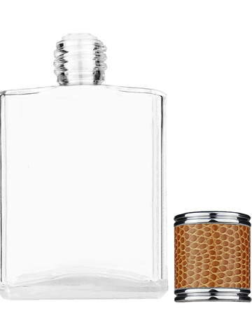 Elegant design 60 ml, 2oz  clear glass bottle  with reducer and brown faux leather cap.