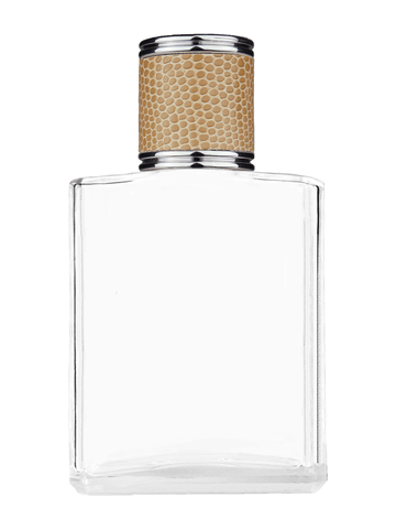 Elegant design 60 ml, 2oz  clear glass bottle  with reducer and light brown faux leather cap.