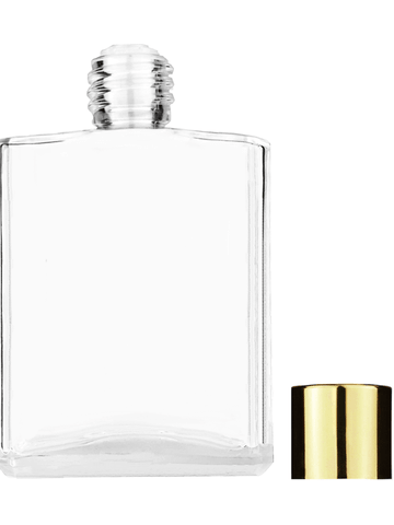 Elegant design 60 ml, 2oz  clear glass bottle  with reducer and shiny gold cap.