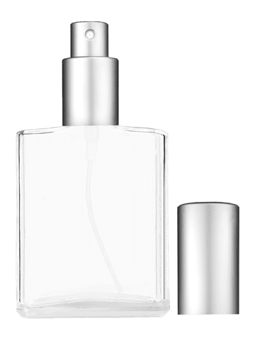 Elegant design 60 ml, 2oz  clear glass bottle  with matte silver spray pump.