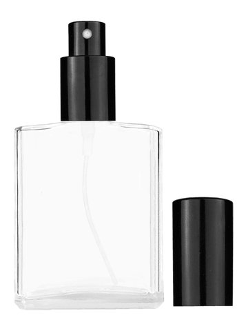 Elegant design 60 ml, 2oz  clear glass bottle  with shiny black spray pump.