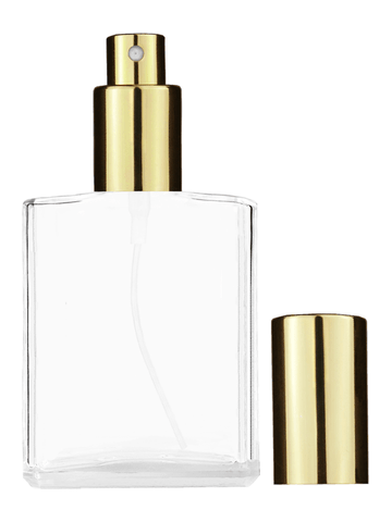 Elegant design 60 ml, 2oz  clear glass bottle  with shiny gold spray pump.