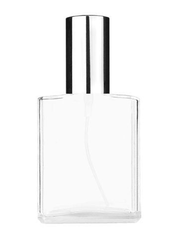 Elegant design 60 ml, 2oz  clear glass bottle  with shiny silver spray pump.