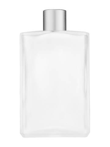 Elegant design 100 ml, 3 1/2oz frosted glass bottle with reducer and silver matte cap.