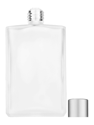 Elegant design 100 ml, 3 1/2oz frosted glass bottle with reducer and silver matte cap.